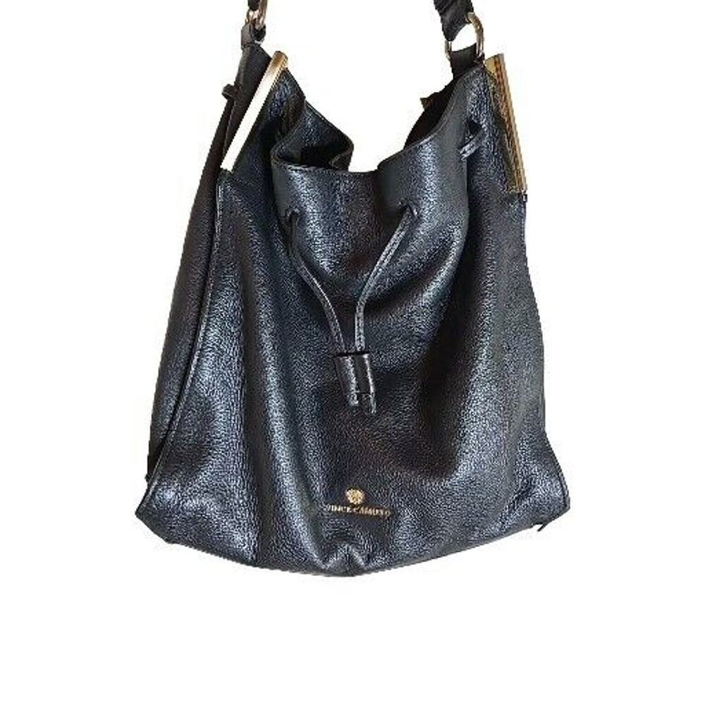 Vince Camuto Black Pebbled Genuine Leather Handbag Preppy Luxury Soft
